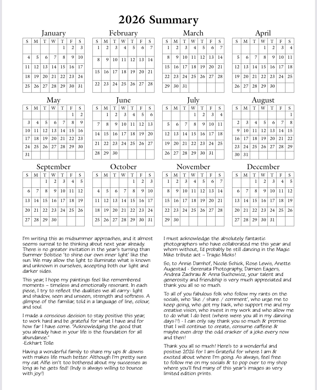 LIMITED EDITION 2026 CALENDAR