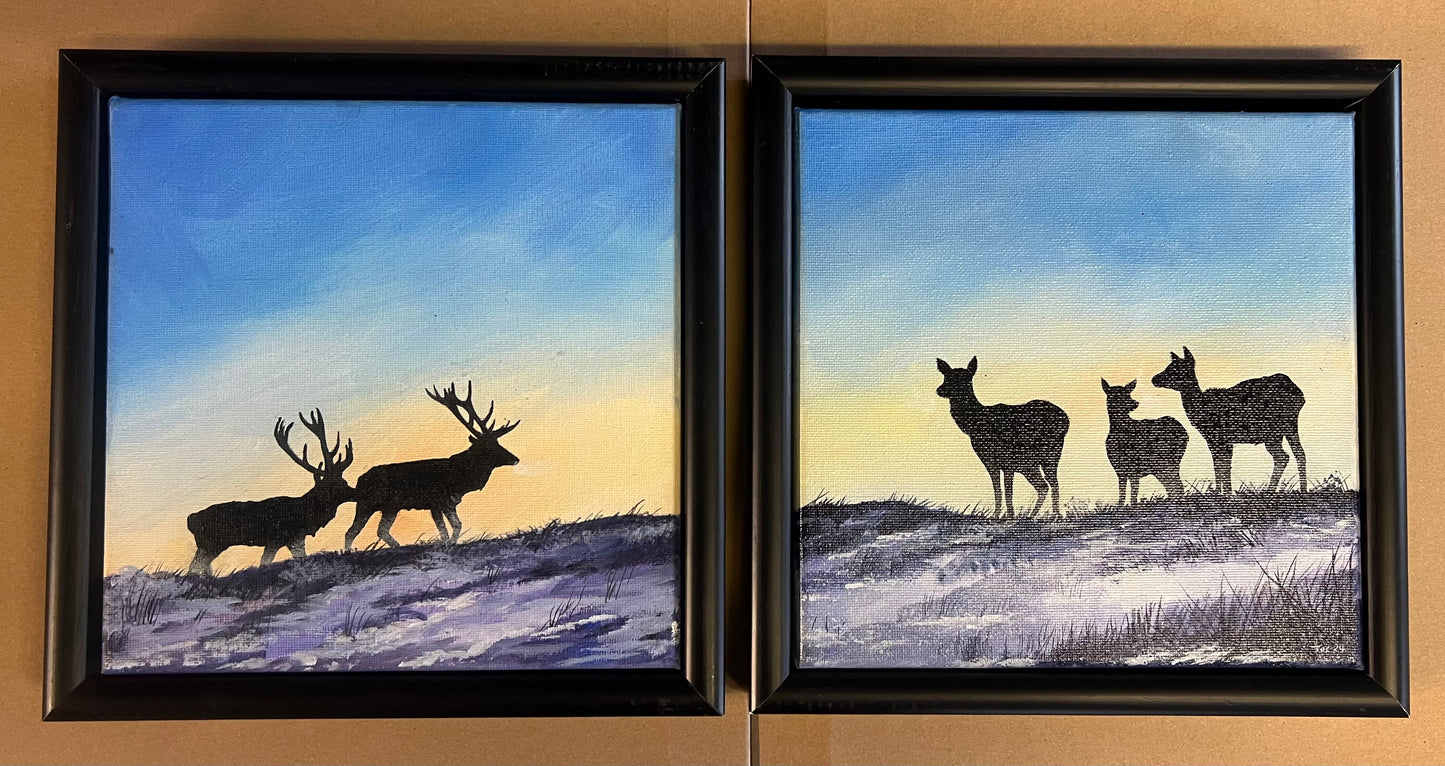 Snowy Deer diptych